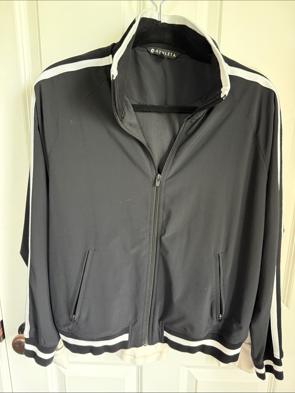 Athleta Black Jacket with White Stripe Trim